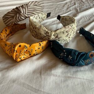 Floral Pattern Knotted Headband - Cream/Yellow/Teal/Brown